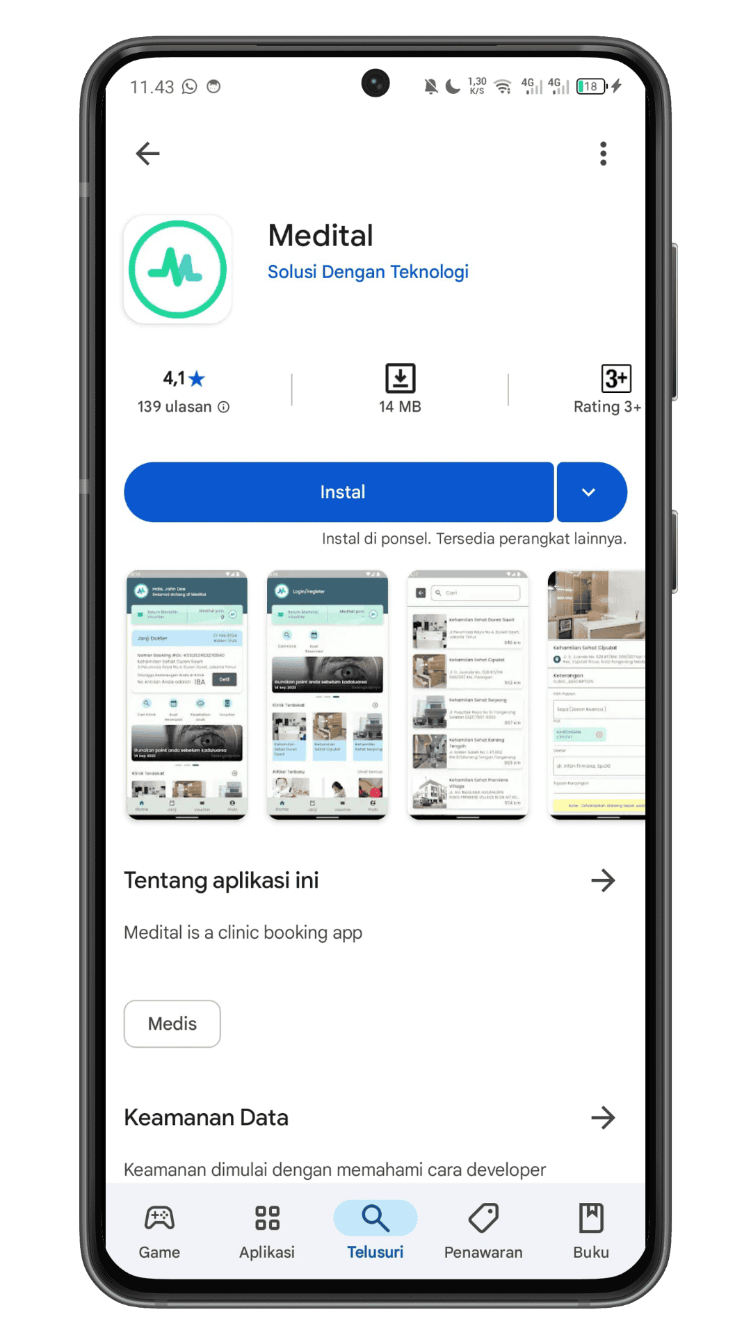 2. Cari aplikasi Medital, kemudian download