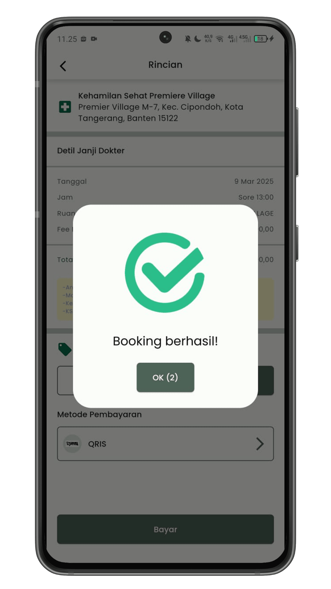Setelah booking berhasil, kembali ke home